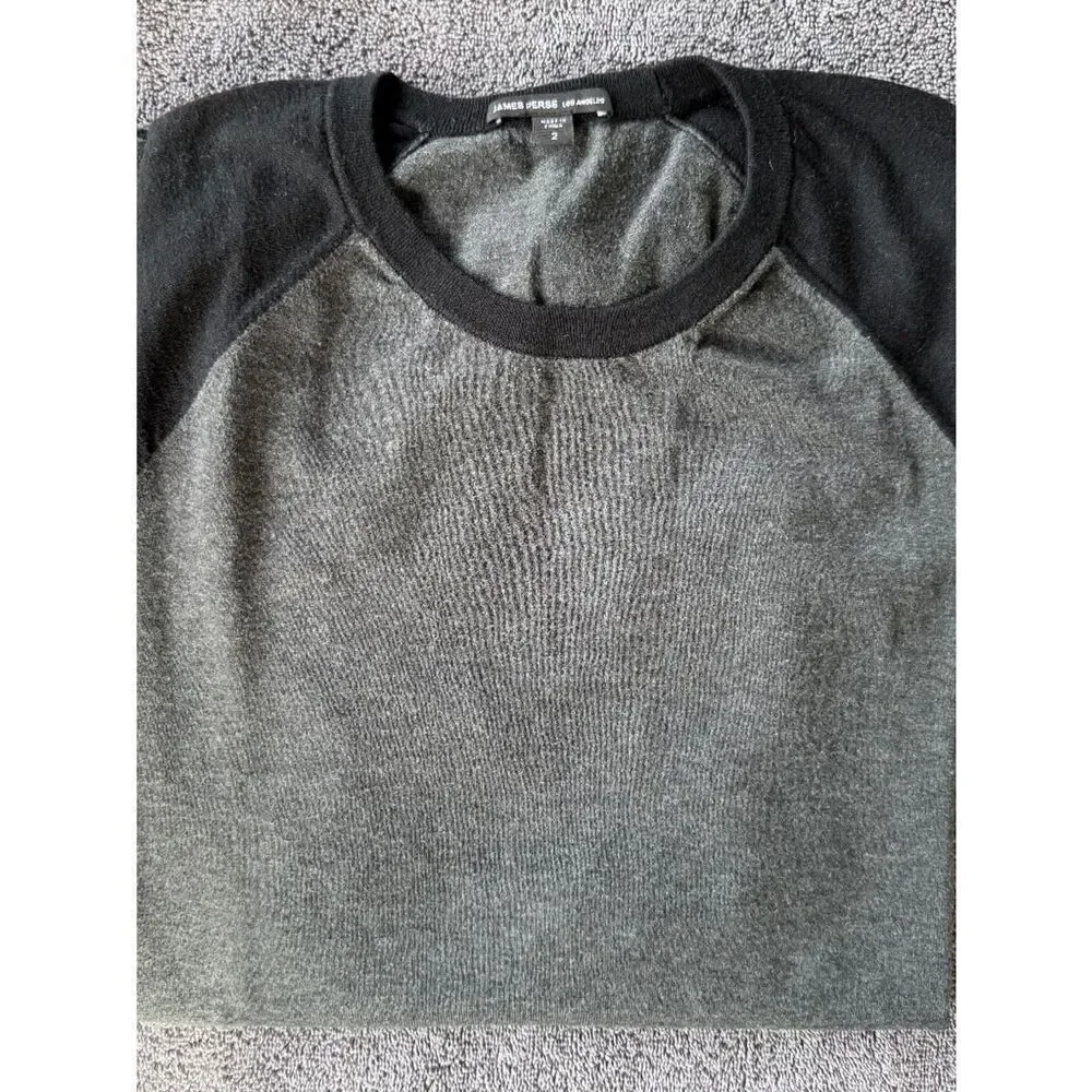 James Perse Crew Neck Long Sleeve Pullover Grey / Black - M (2) Like New
